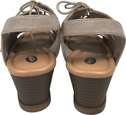 Dr. Schools Women’s Taupe Suede Court Peep Toe Wedge Sandals - 9.5