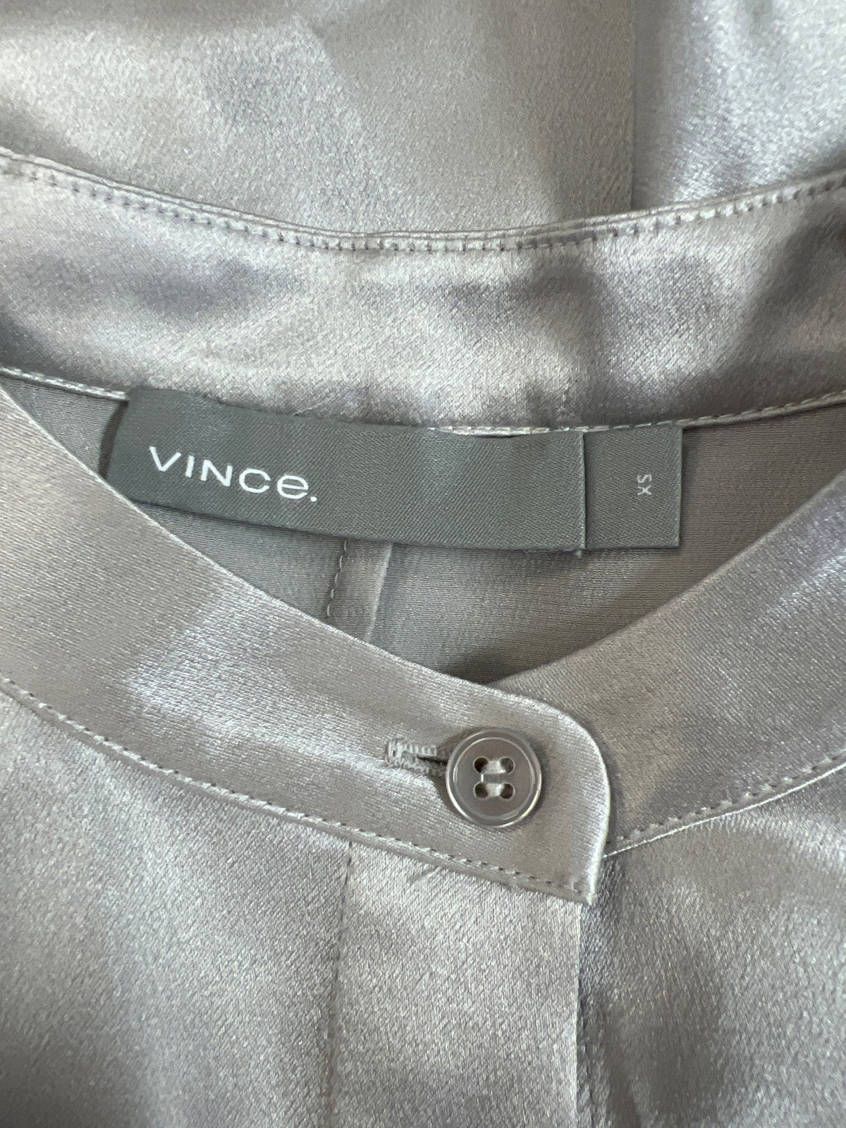 Vince Women’s Gray Satin Silk Long Sleeve Button Up Shirt - XS