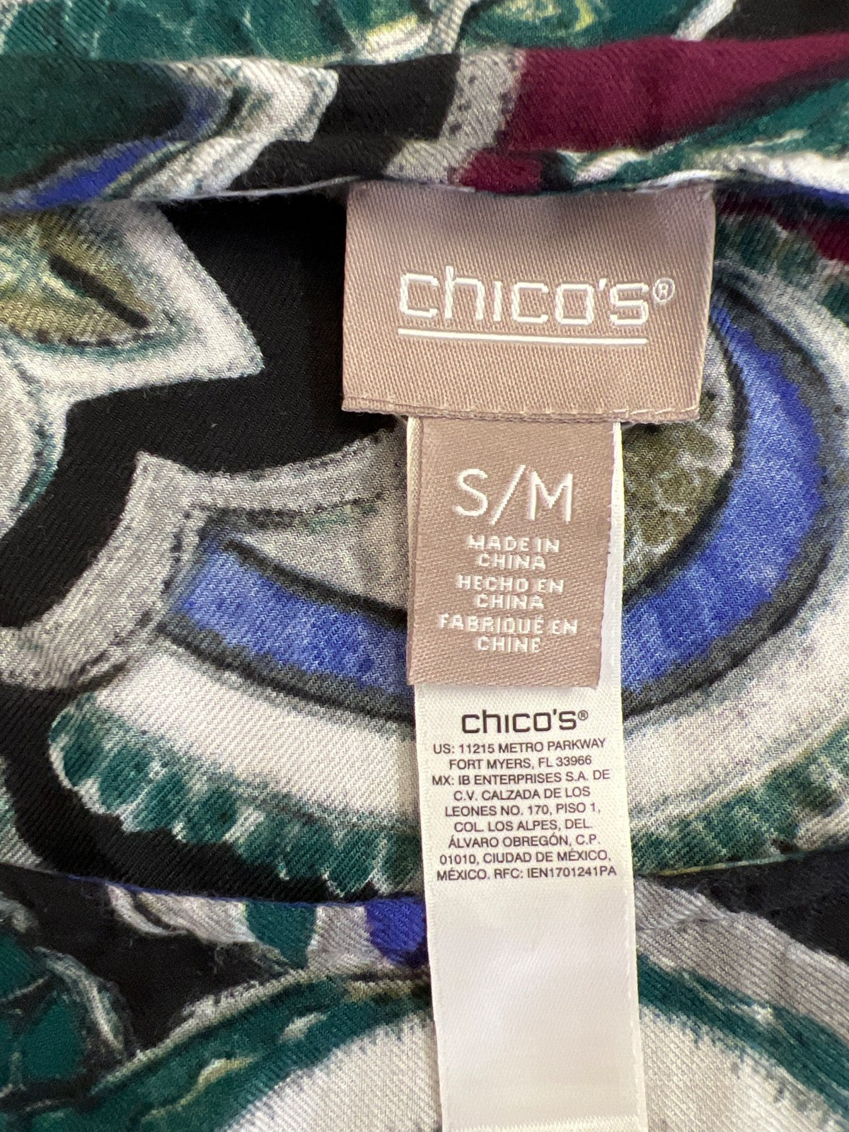 Chico’s Women’s Green/Burgundy Paisley Short Sleeve Poncho Style Blouse - S/M