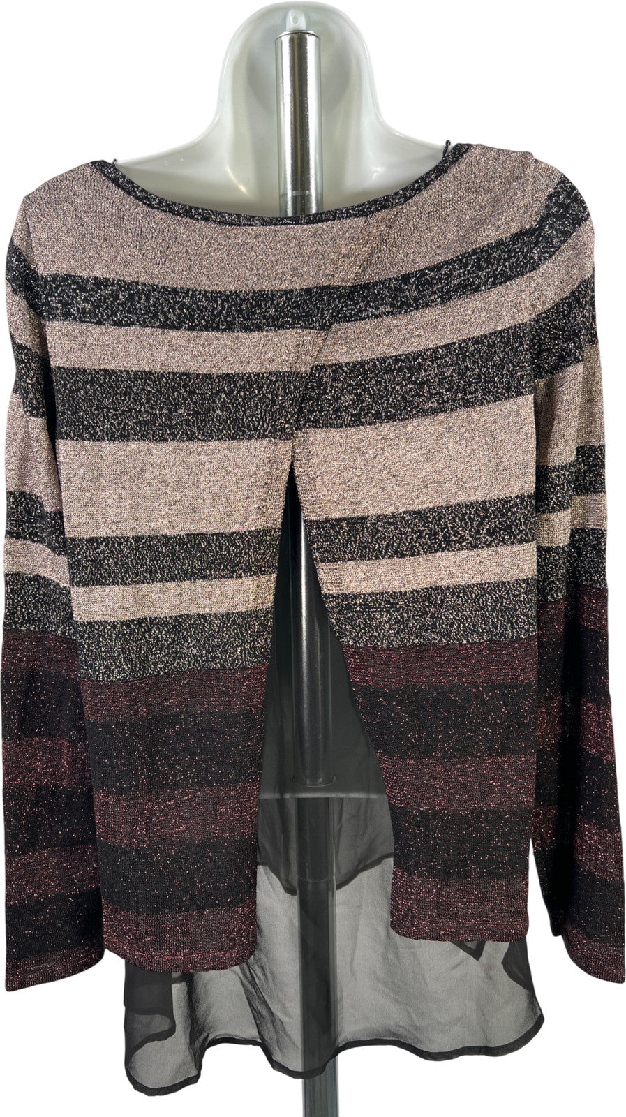 White House Black Market Women’s Black Metallic Sheer Trim Sweater - XS