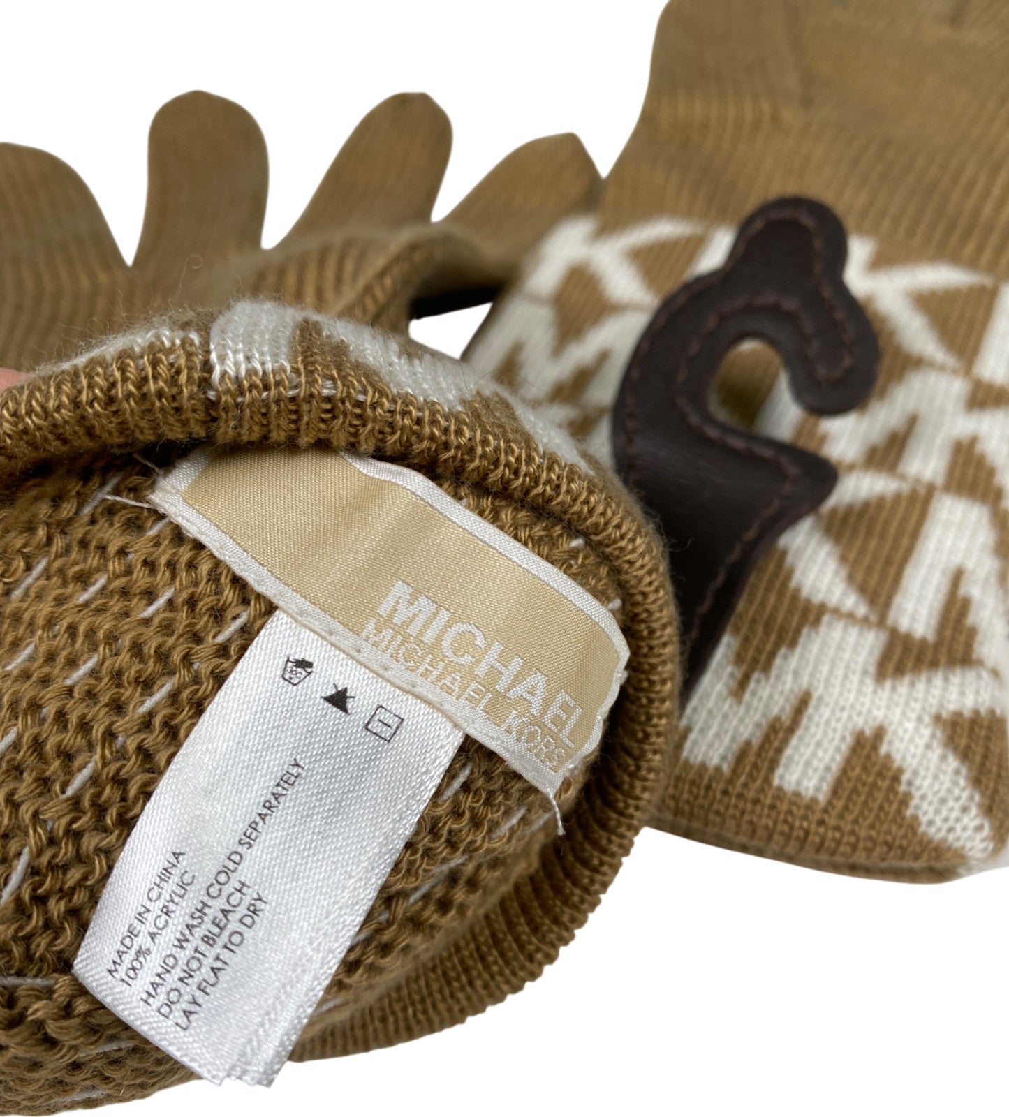 Michael Kors Women’s Brown Logo Cuffed Knit Gloves - One Size