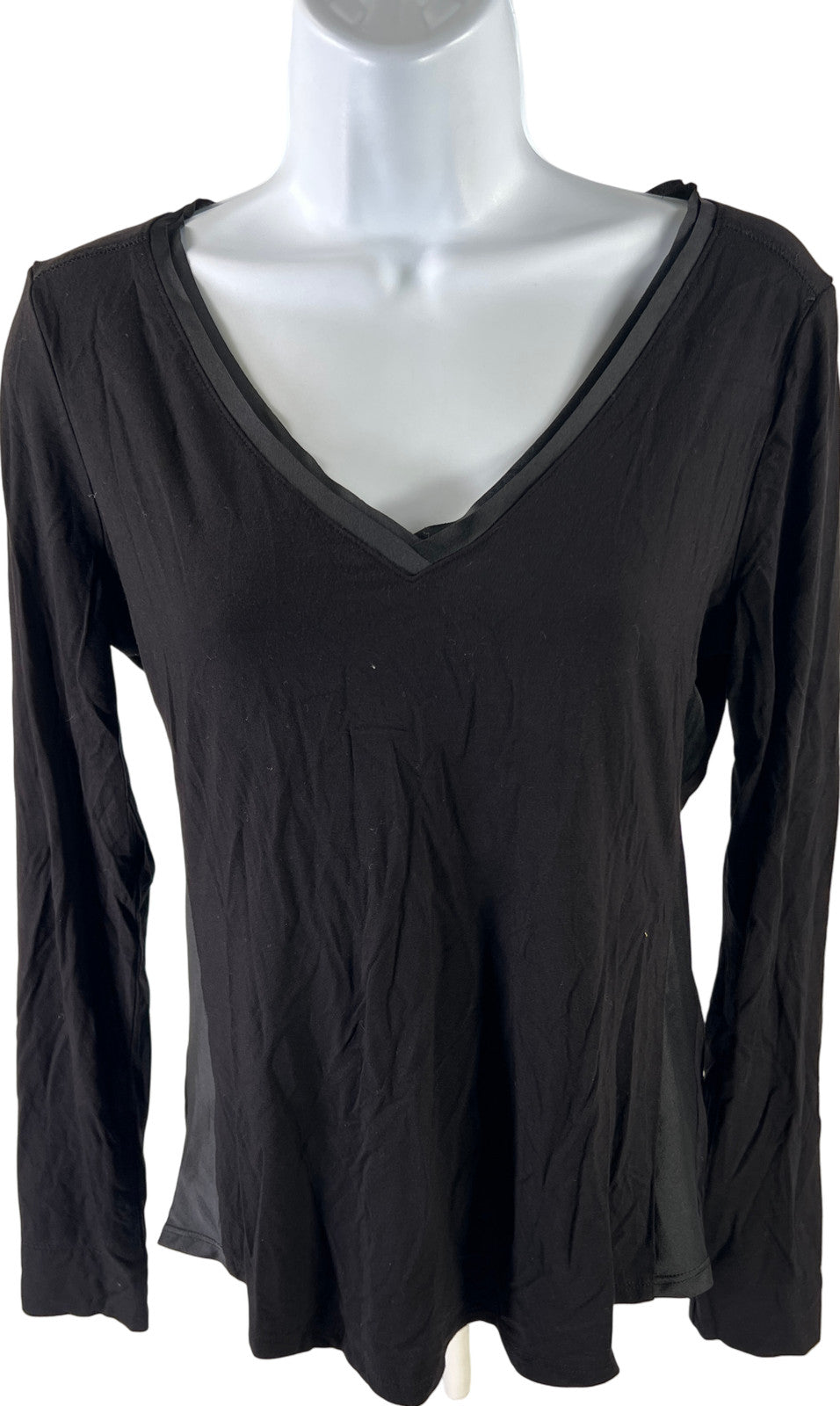 White House Black Market Women’s Black Long Sleeve Sateen Accent Shirt - XS