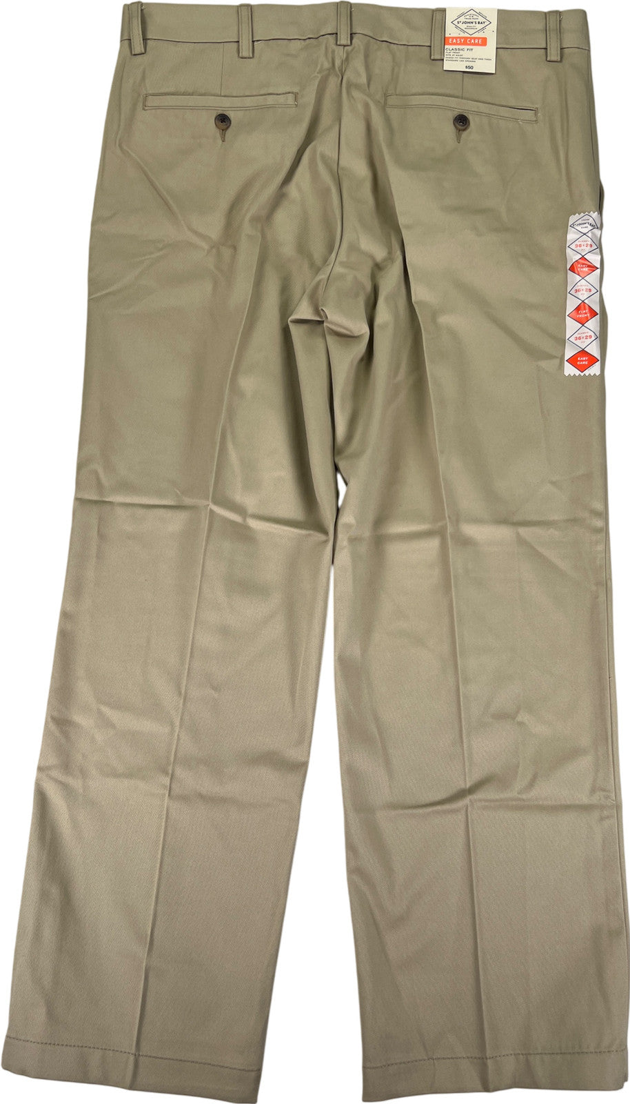 St.Johns Bay Men’s Beige Classic Fit Flat Front Khaki Pants - 36x29