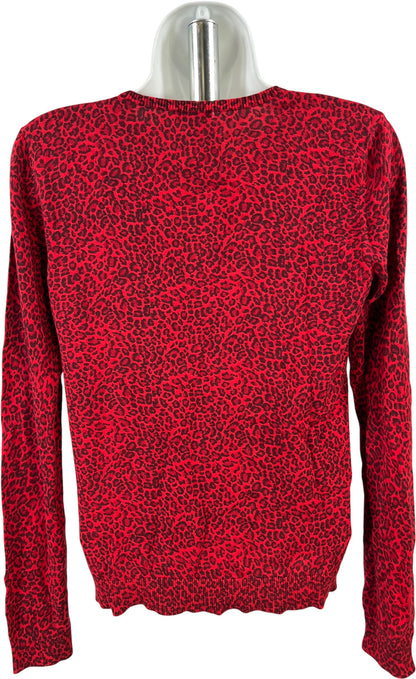 Ann Taylor Women’s Red Animal Print Button Up Cardigan - M