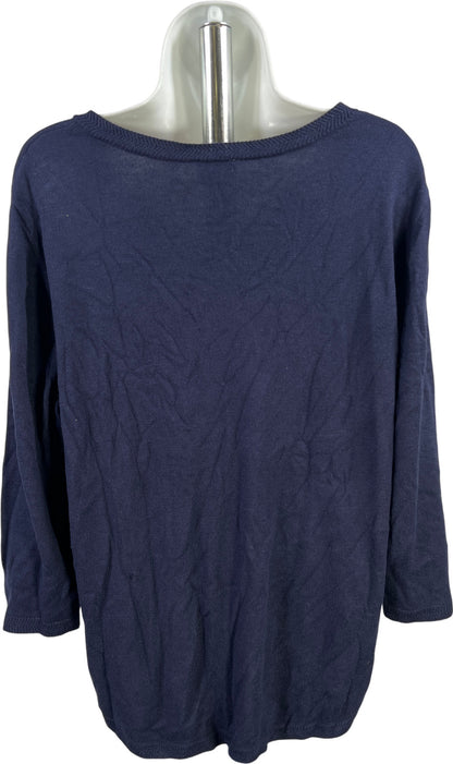Chico’s Women’s Blue 3/4 Sleeve V-Neck Sweater - 3/US XL