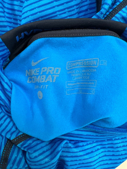 Nike Men’s Blue Pro Combat Hyperwarm Athletic Base Layer Shirt - L
