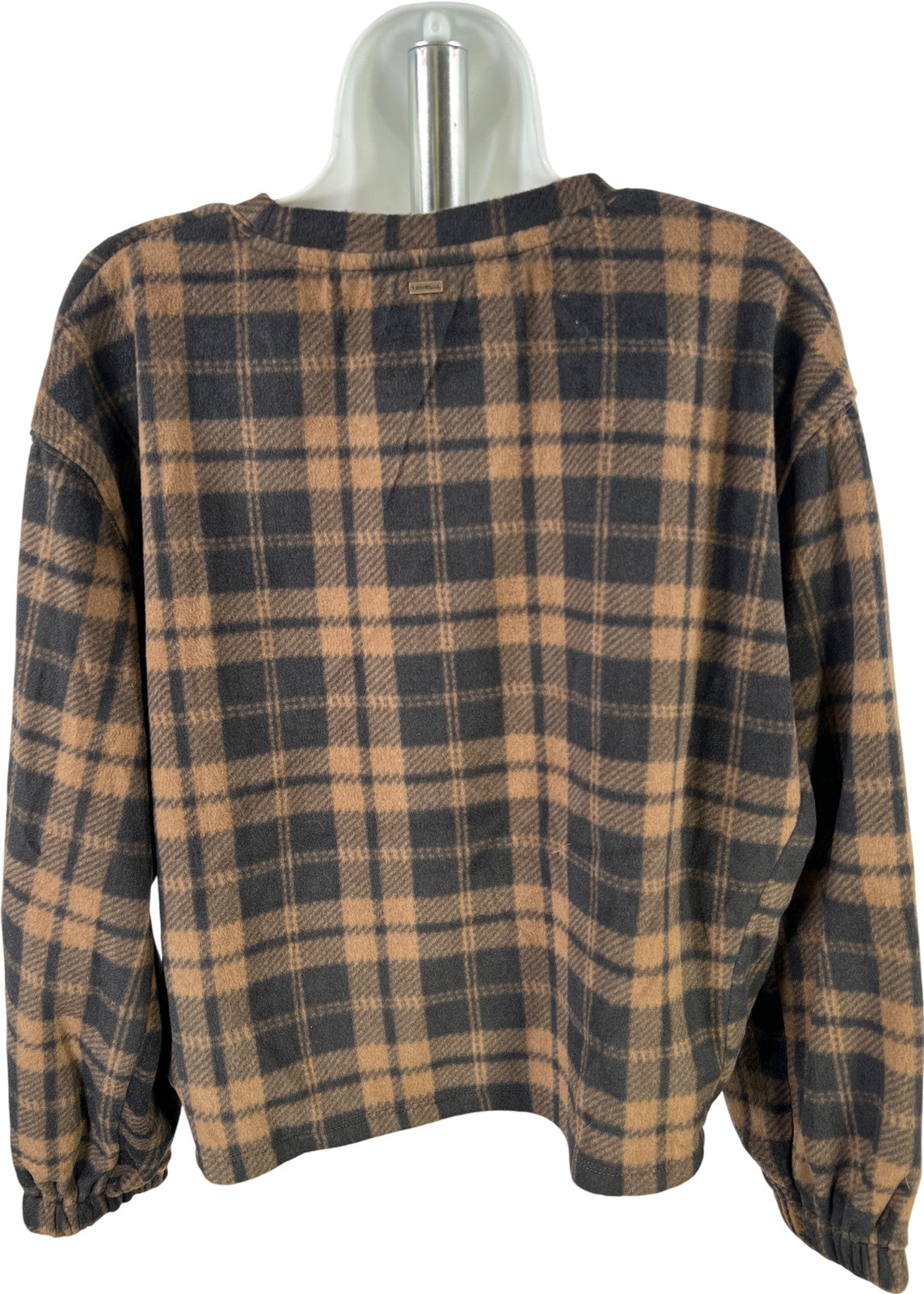 O’Neill Women’s Brown/Black Plaid Long Sleeve Fleece Shirt - M