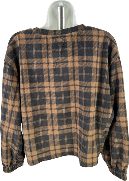 O’Neill Women’s Brown/Black Plaid Long Sleeve Fleece Shirt - M