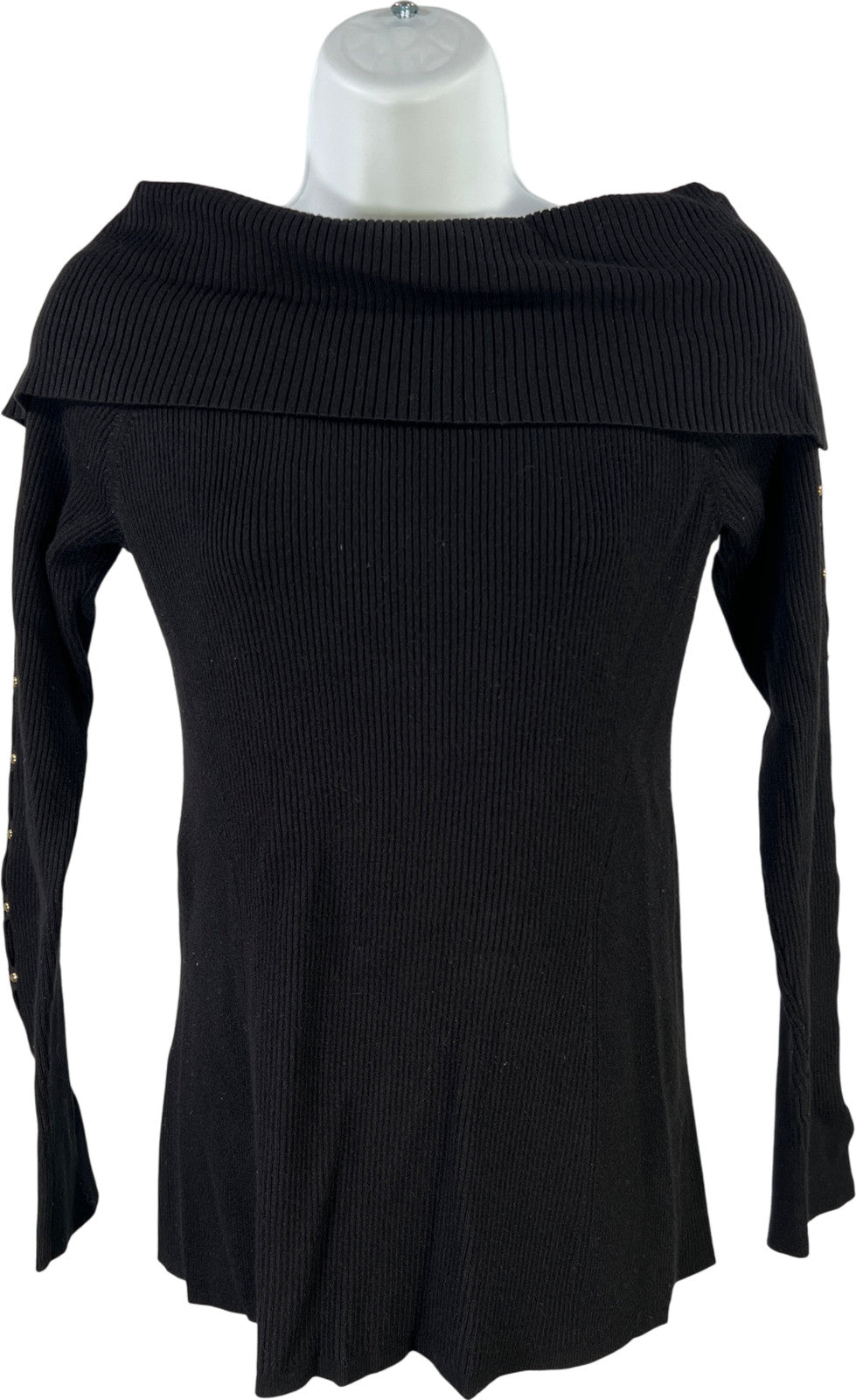 White House Black Market Women’s Black Long Sleeve Ribbed Sweater - M