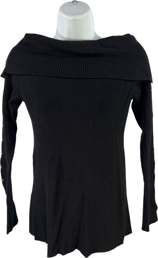 White House Black Market Women’s Black Long Sleeve Ribbed Sweater - M