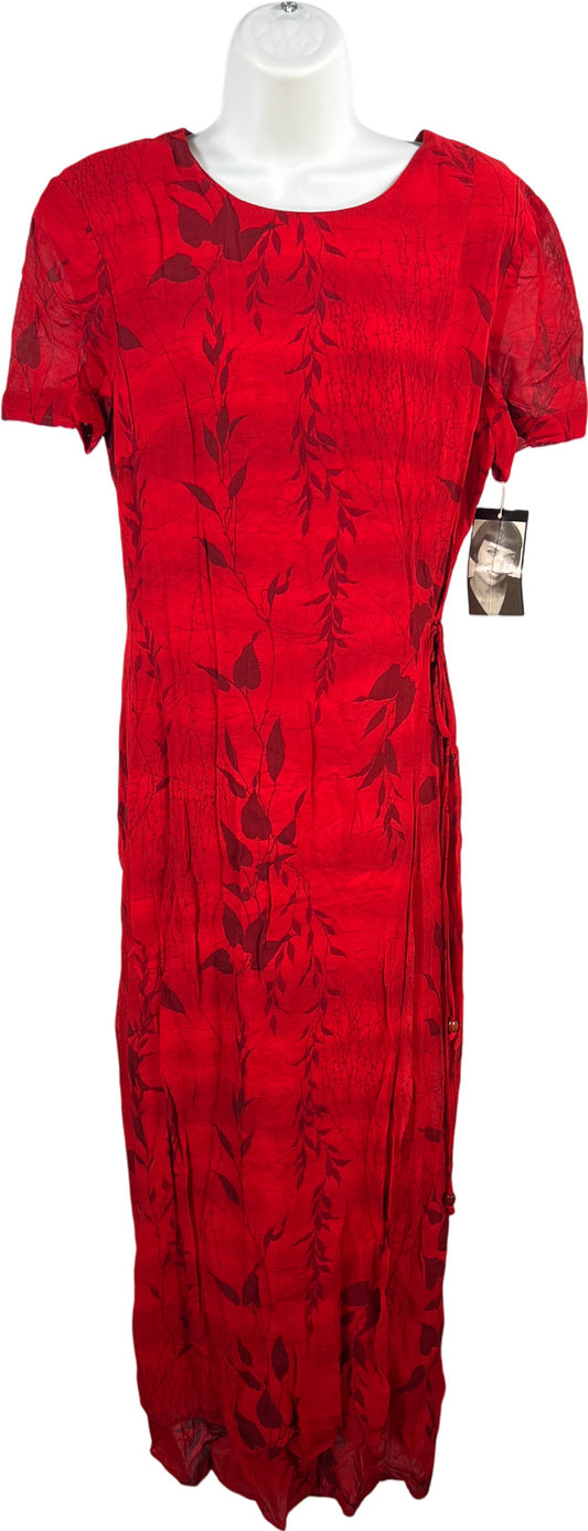 Donna Ricco Women’s Red Floral Short Sleeve Wrap Long Dress - 10 Petite