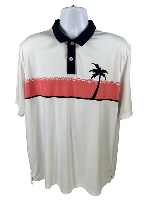 Puma Men's White Palm Tree Graphic Short Sleeve Golf Polo Shirt - XL