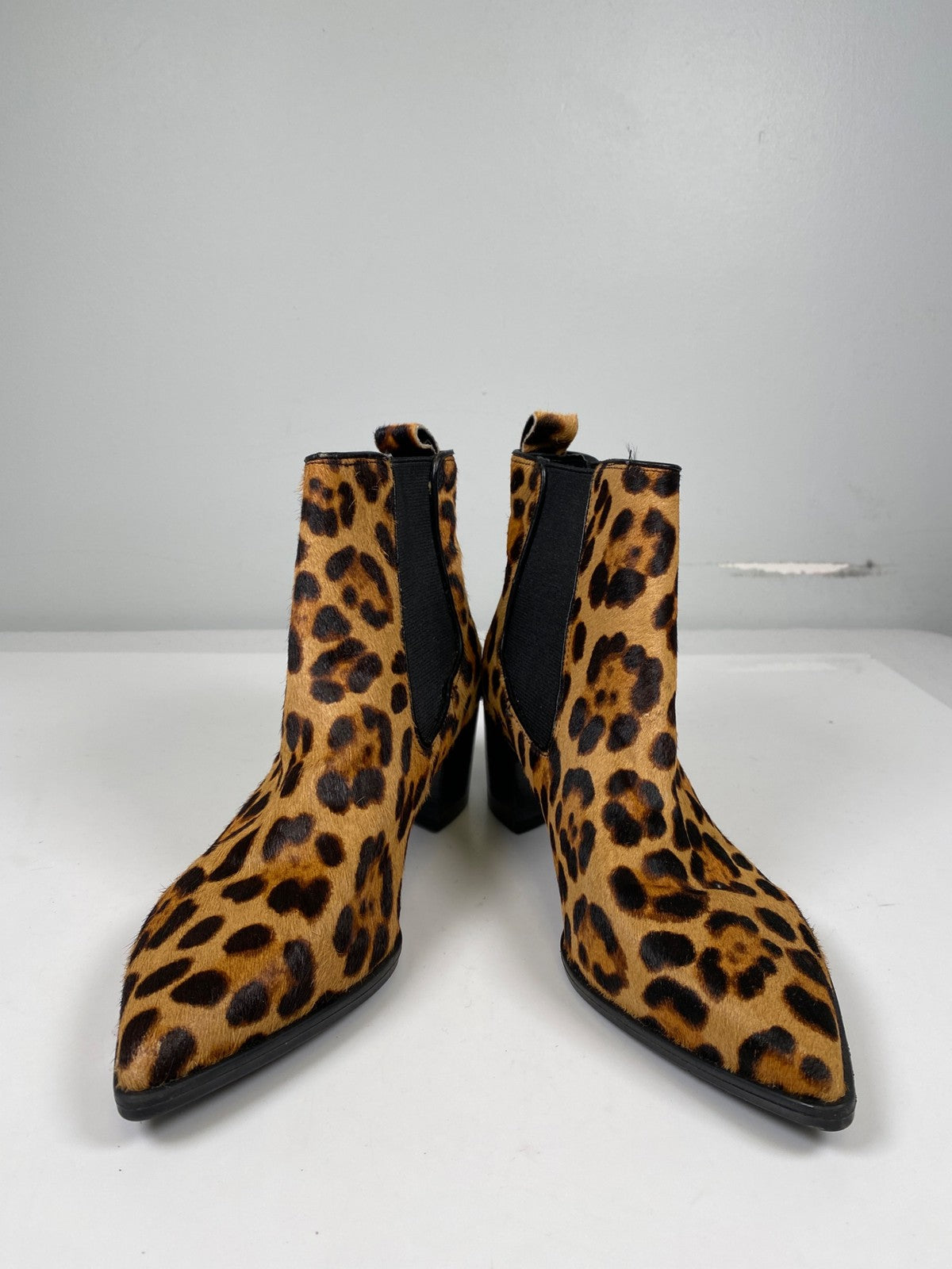 Nine West Women’s Brown Leopard Print Honor Cow Hair Chelsea Boots - 6