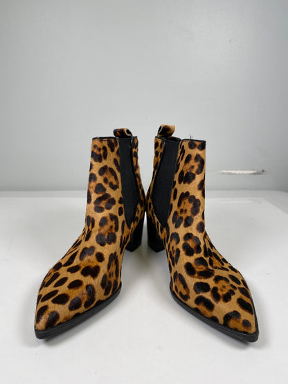 Nine West Women’s Brown Leopard Print Honor Cow Hair Chelsea Boots - 6