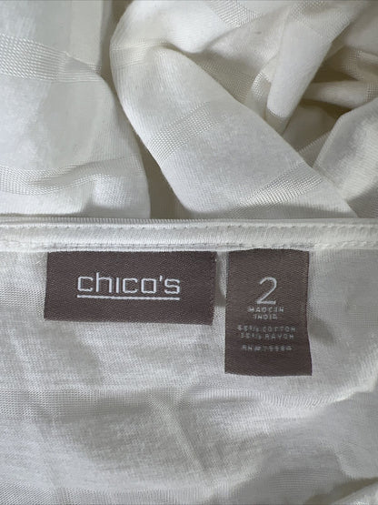 Chico's Women's White Semi-Sheer Short Sleeve Tie Front T-Shirt - 2/L