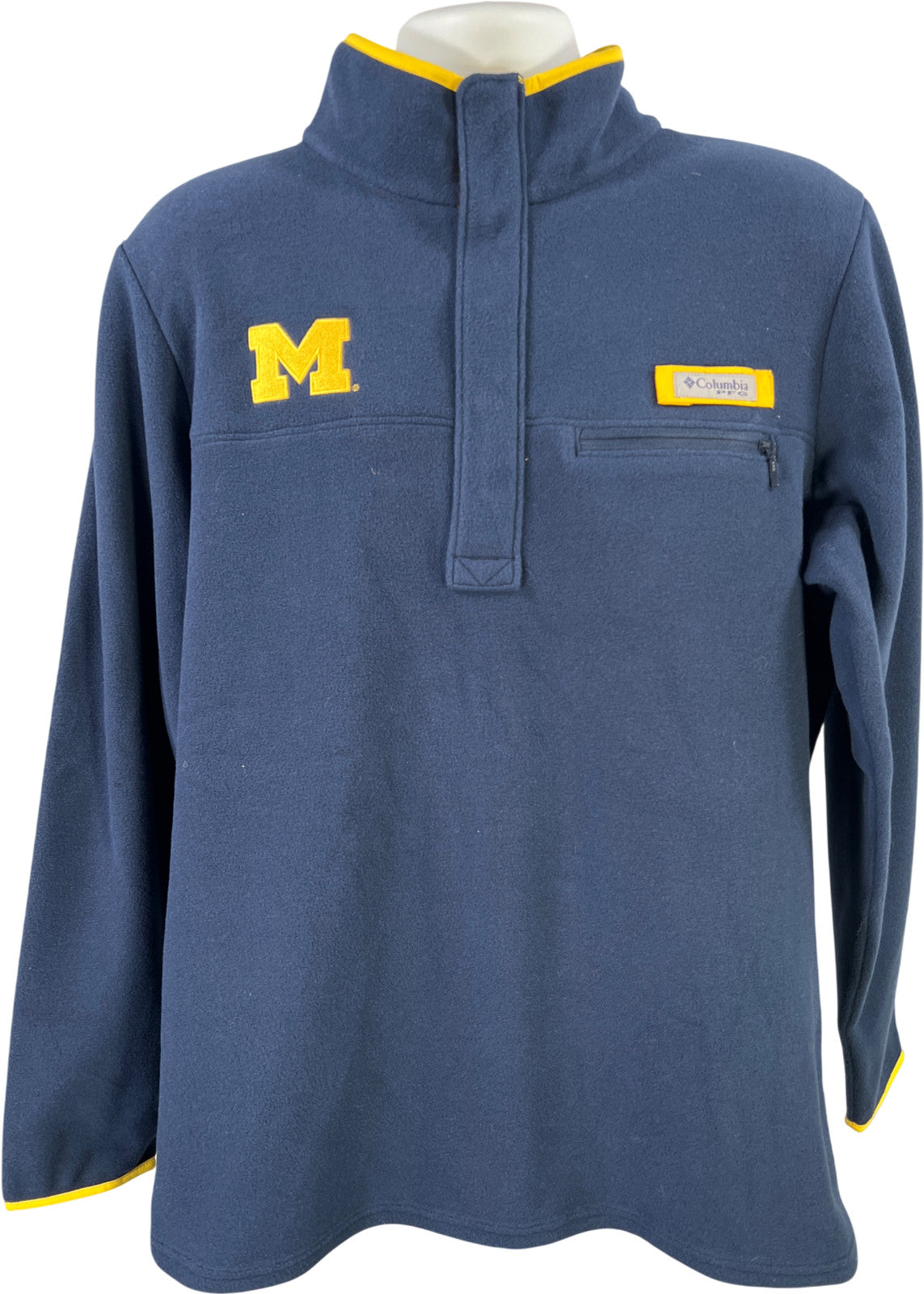 Columbia Men’s Blue U of M Michigan 1/4 Snap Button Pullover Fleece Jacket - M