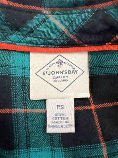 St.Johns Bay Women’s Green/Black Plaid Long Sleeve Flannel Shirt - Petite S