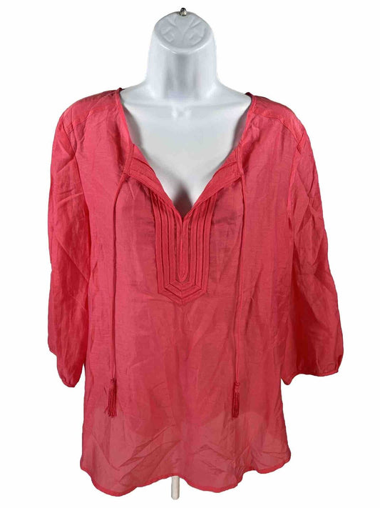 NEW Ann Taylor Women's Pink Silk Semi Sheer Tassel Front Blouse - M