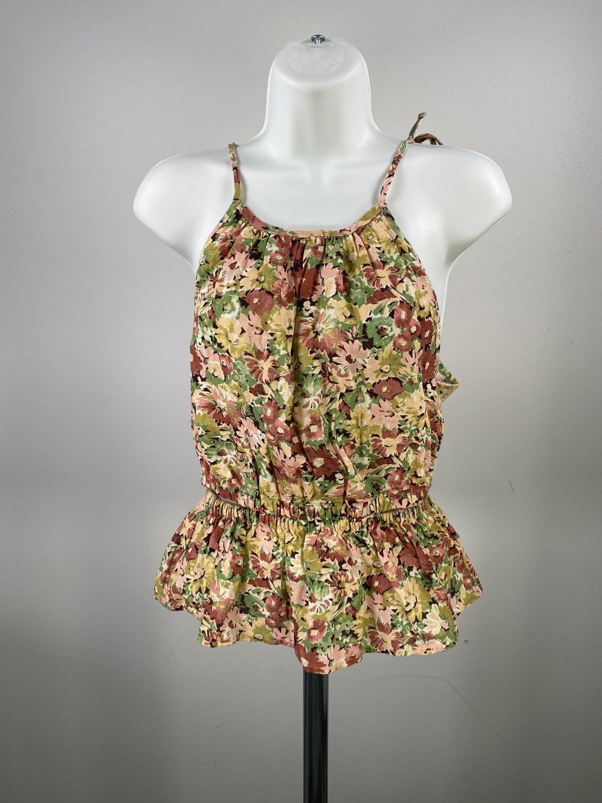 NEW J.Crew Women’s Yellow/Green Floral Cutout Linen Tie Strap Tank Top - XS