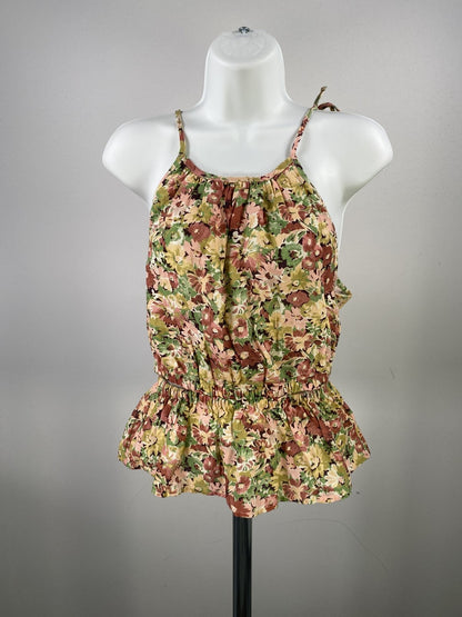 NEW J.Crew Women’s Yellow/Green Floral Cutout Linen Tie Strap Tank Top - XS