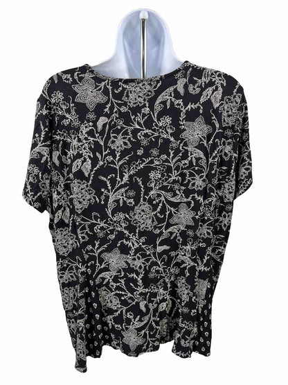 J. Jill Women's Black Floral Cap Sleeve Weaerver Shirt Top - Petite XL