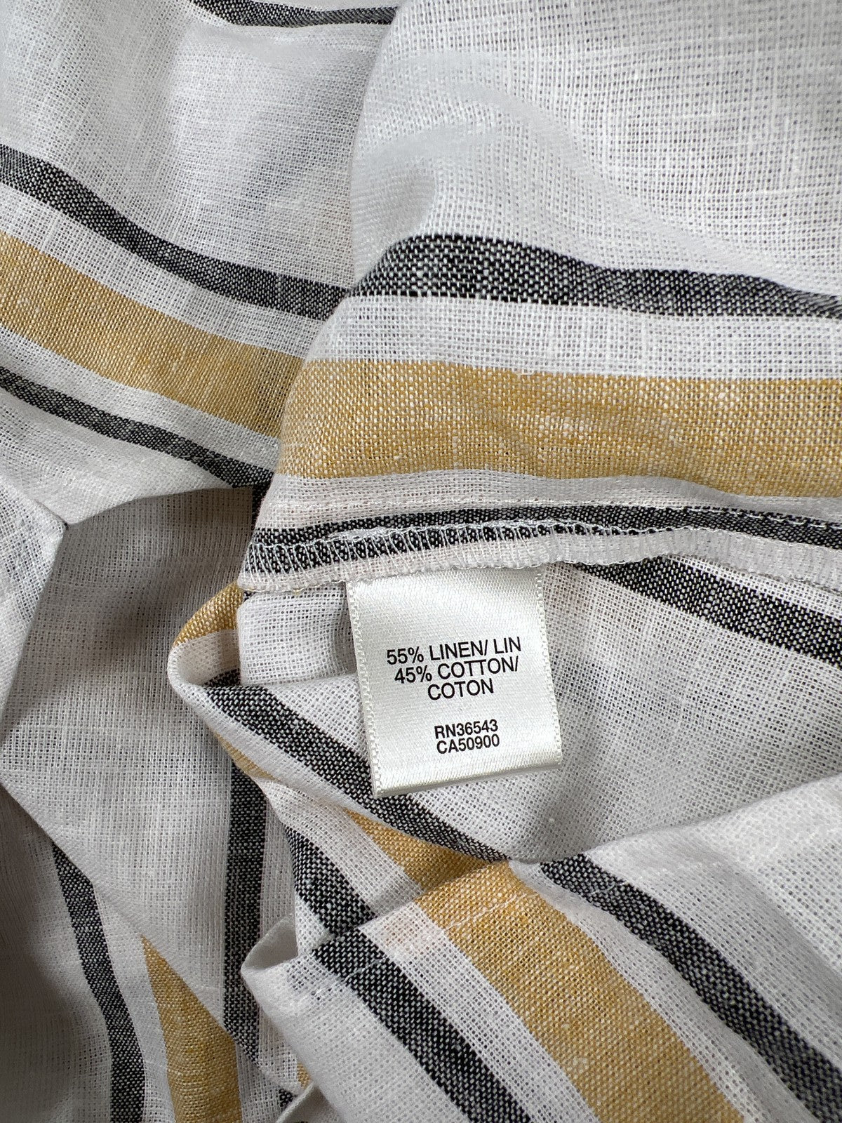 Van Heusen Women’s White/Yellow Striped Linen V-Neck Blouse - S