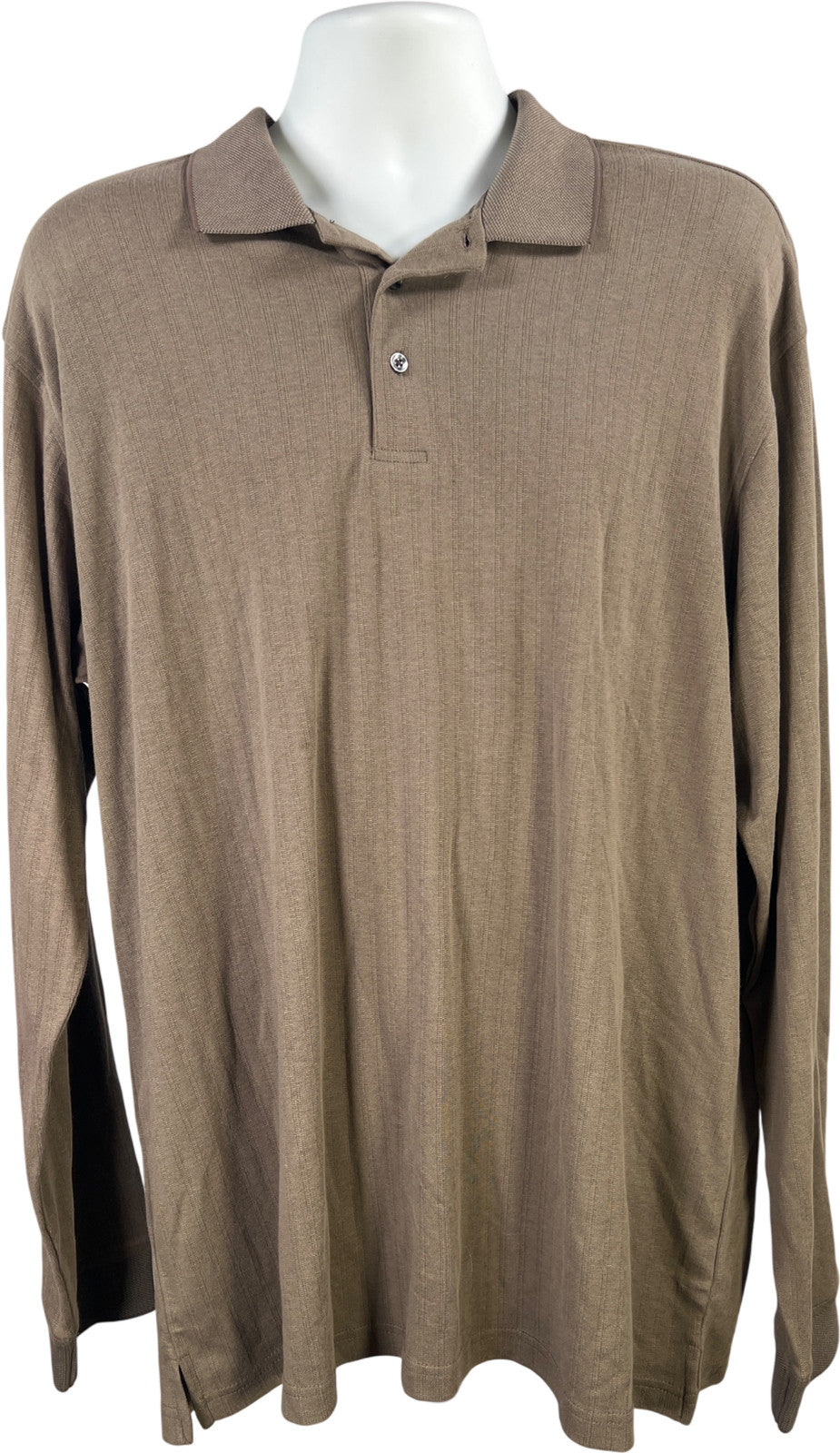 Van Heusen Studio Men’s Taupe/Gray Long Sleeve Polo Shirt - XL