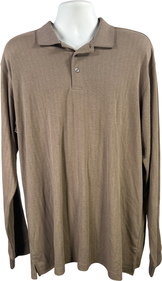 Van Heusen Studio Men’s Taupe/Gray Long Sleeve Polo Shirt - XL