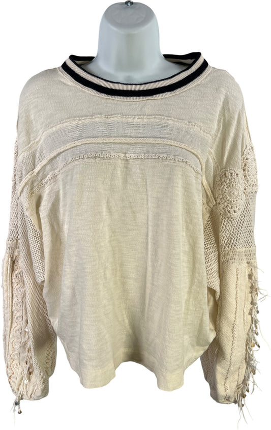 Free People Women’s White Marakesh Crochet Sleeve Top - S
