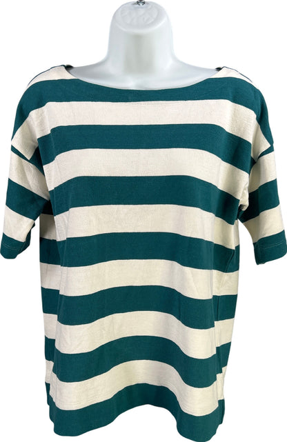 J.Jill Women’s Blue/White Striped Short Sleeve Button Accent Shirt - XS