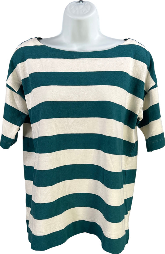 J.Jill Women’s Blue/White Striped Short Sleeve Button Accent Shirt - XS