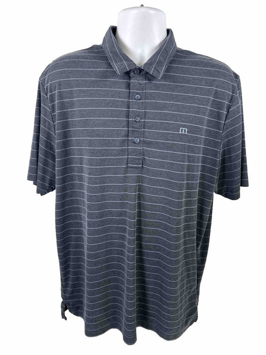 Travis Mathew Men's Dark Blue Striped Pima Cotton Blend Polo Shirt - XL