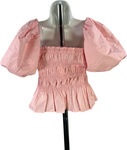 ASTR Women’s Pink Savina Smocked Bodice Puff Sleeve Blouse - M