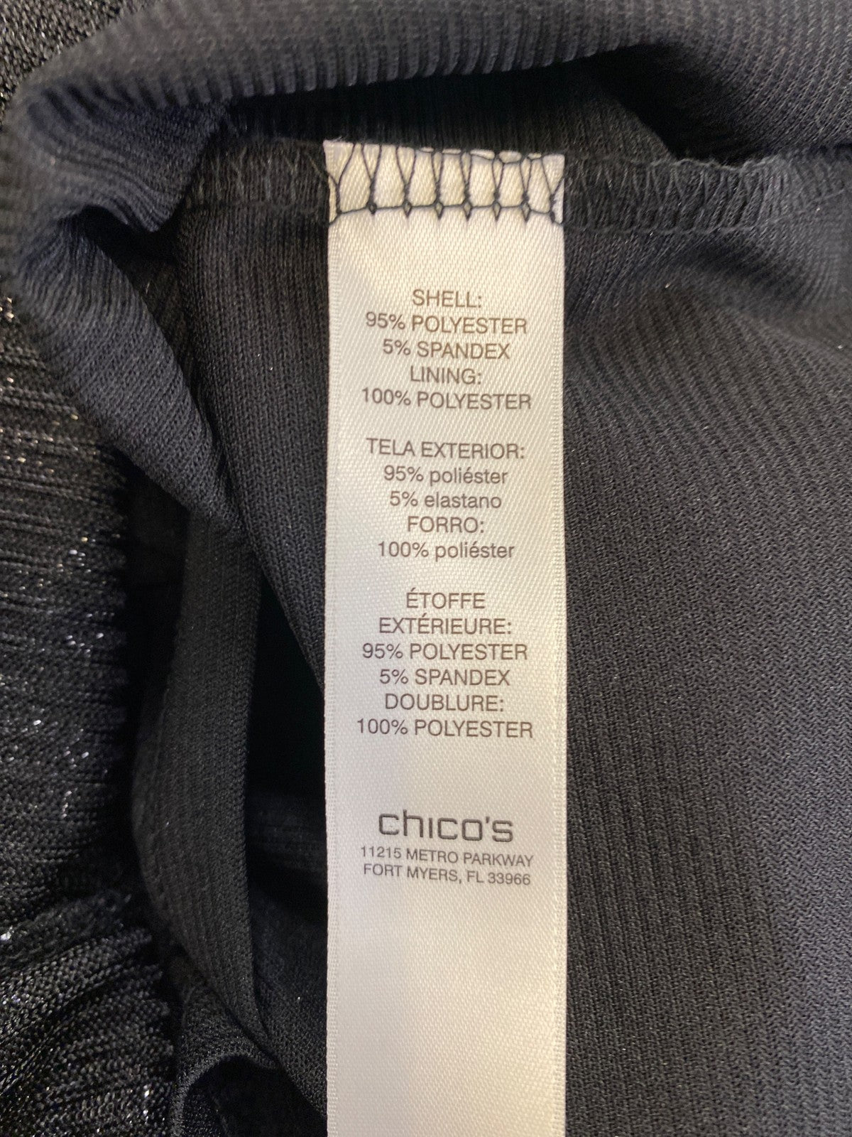 Chico’s Women’s Black/Silver Metallic 3/4 Sleeve Blouse - 1/US M