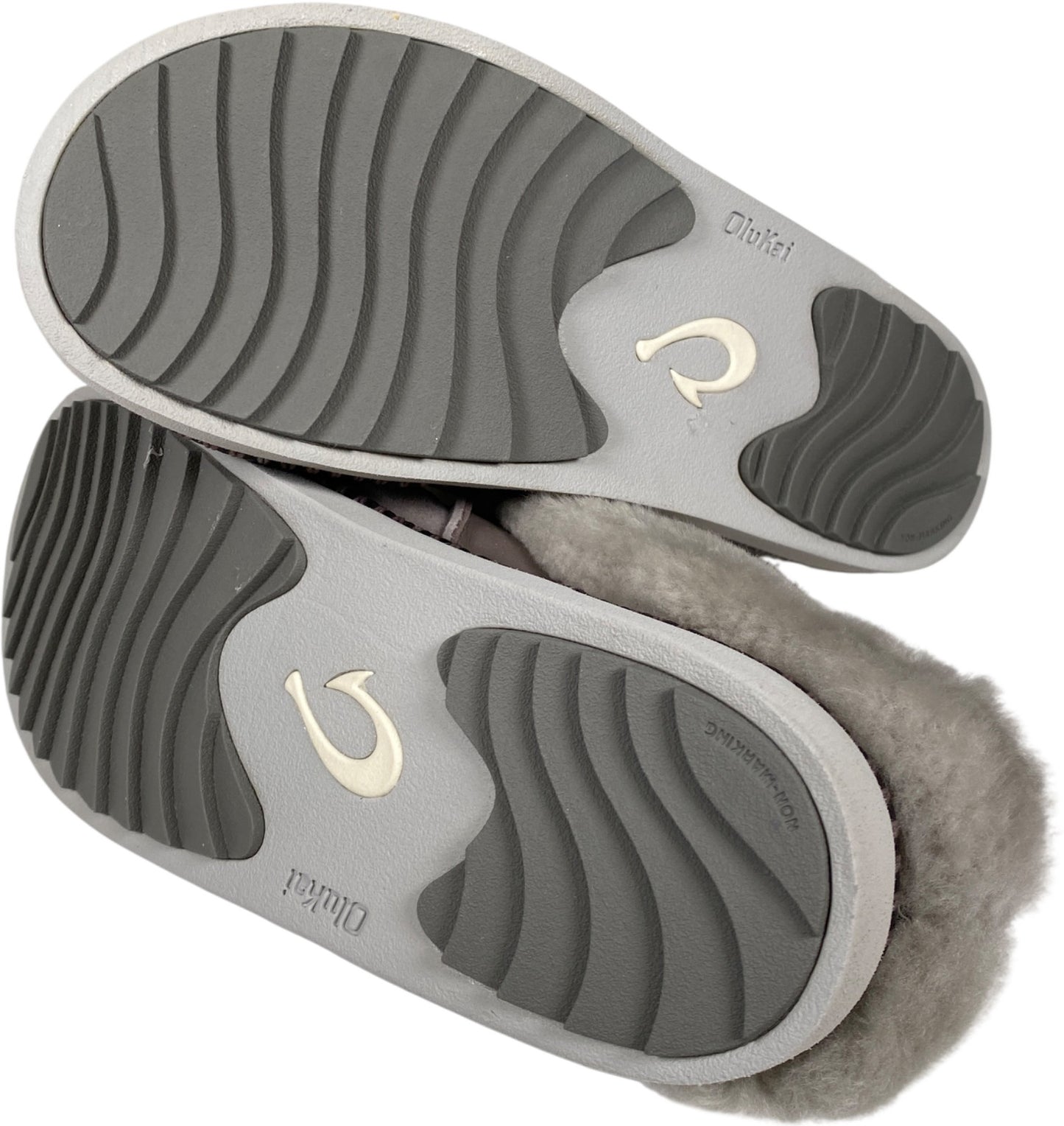 Olukai Women’s Mist Gray Fog Suede KUI Shearling Trim Slippers - 5