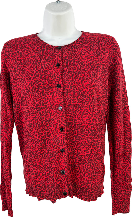 Ann Taylor Women’s Red Animal Print Button Up Cardigan - M