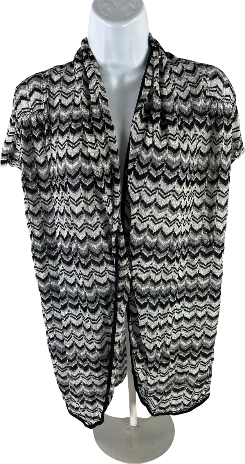 White House Black Market Women’s Black Silver Metallic Sleeveless Cardigan - L