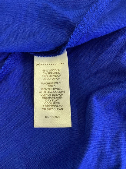 Cable and Gauge Women’s Blue Short Embroidered Slit Sleeve Blouse - L