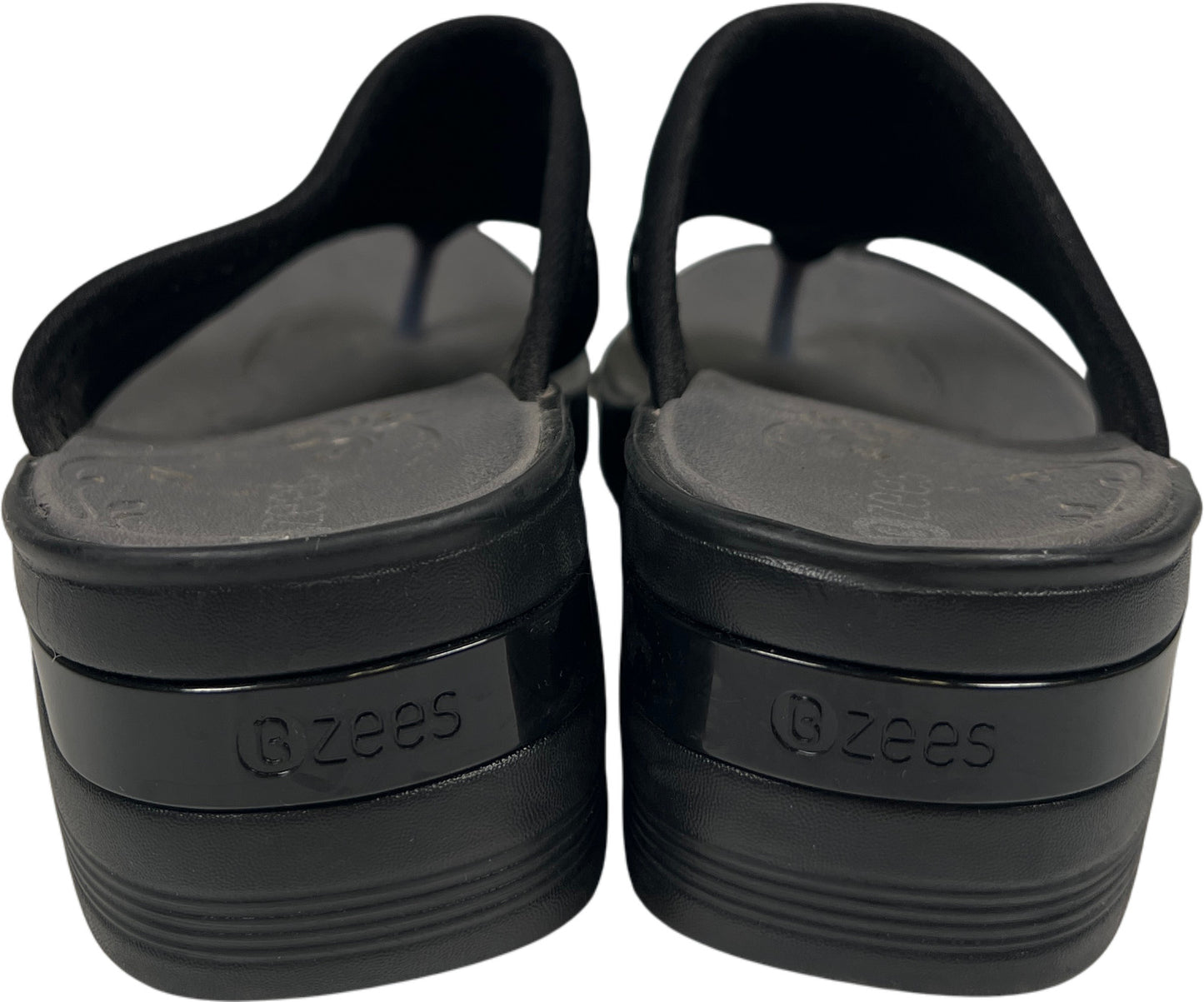 Bzees Women’s Black Rhinestone Dazzle Me Wedge Flip Flops - 8