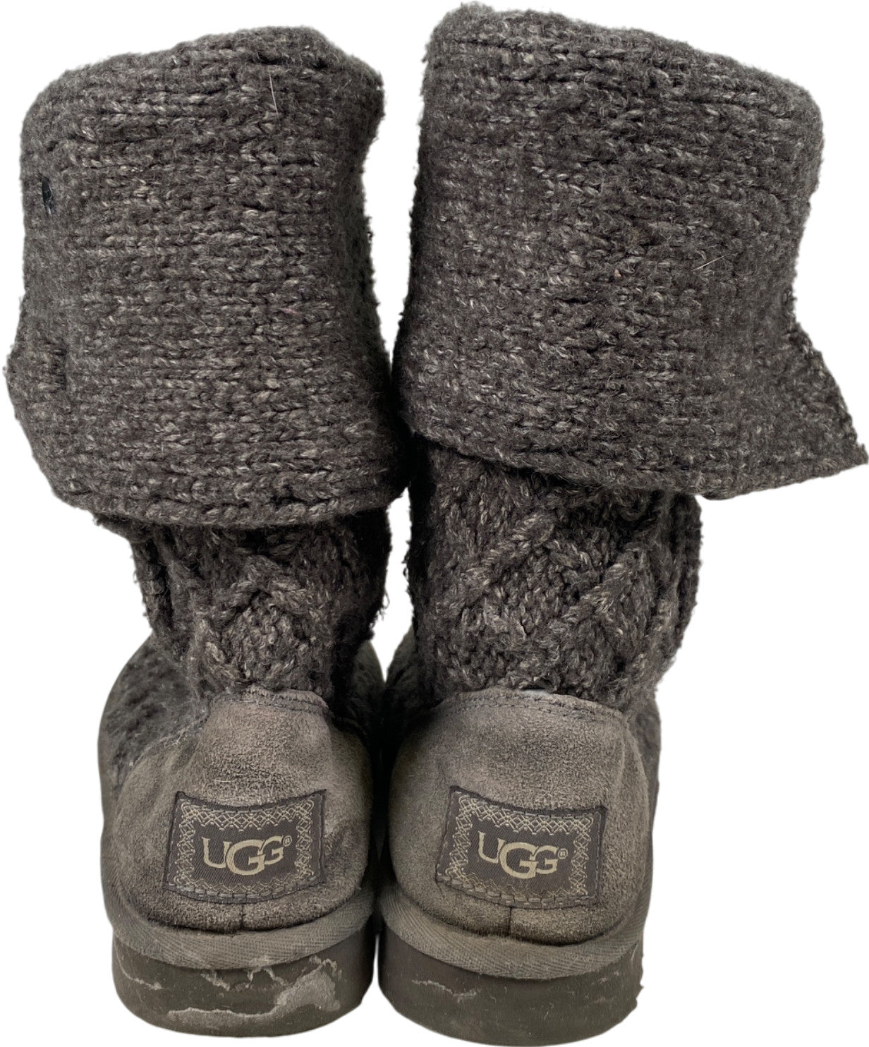 UGG Women’s Gray Foldover 3 Button Lattice Cardy Knit Boots - 6