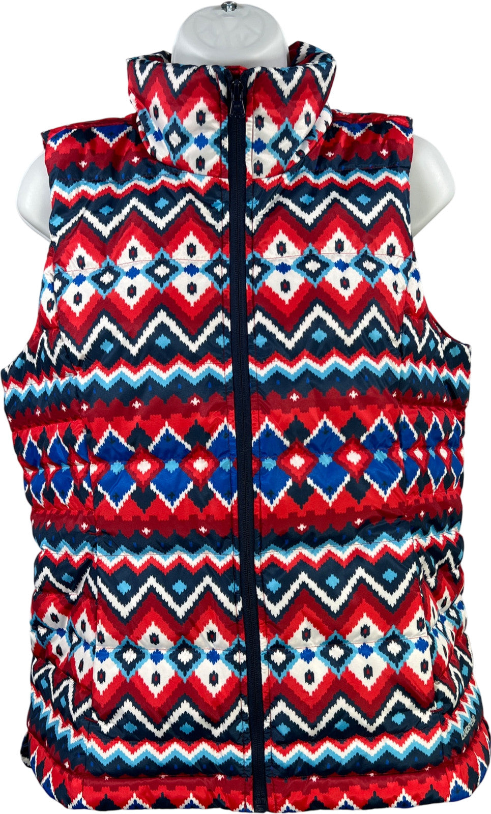 Lands End Women’s Red/Blue Down Filled Sleeveless Puffer Vest - S