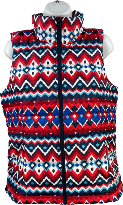 Lands End Women’s Red/Blue Down Filled Sleeveless Puffer Vest - S