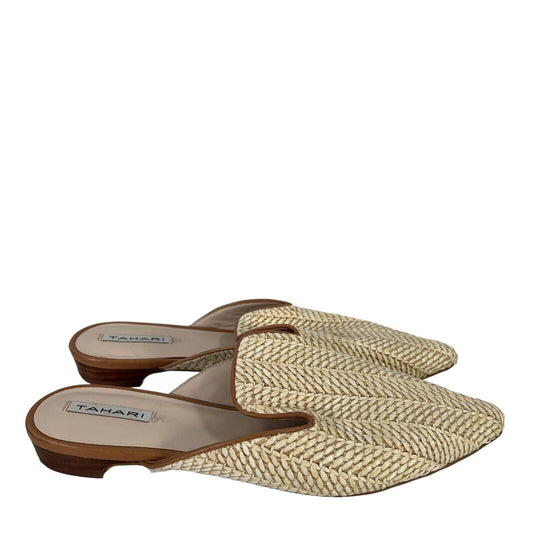Tahari Women's Light Beige/Brown Woven Nydelle Pointed Toe Mules - 7