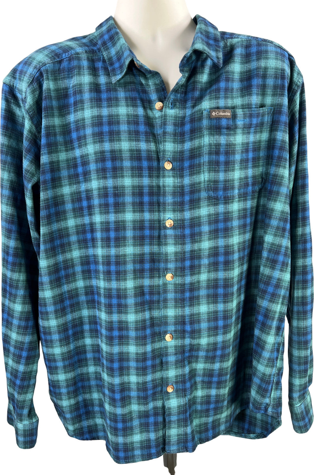 Columbia Men’s Blue Plaid Long Sleeve Button Up Flannel Shirt - XXL