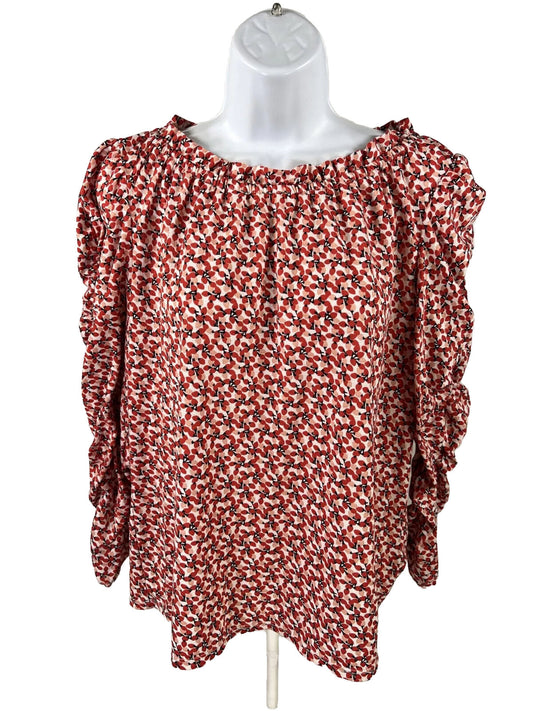 Max Studio Women's Red Floral Ruffle Accent Top Blouse - L