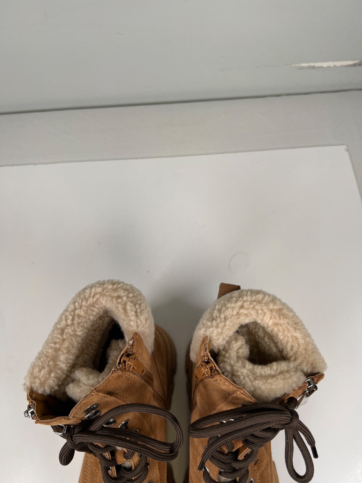 Marc Fisher Women’s Beige/Brown Aboli Suede Combat Boots - 8.5