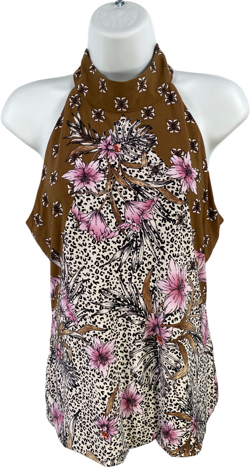 White House Black Market Women’s Brown Floral Halter Neck Top - S