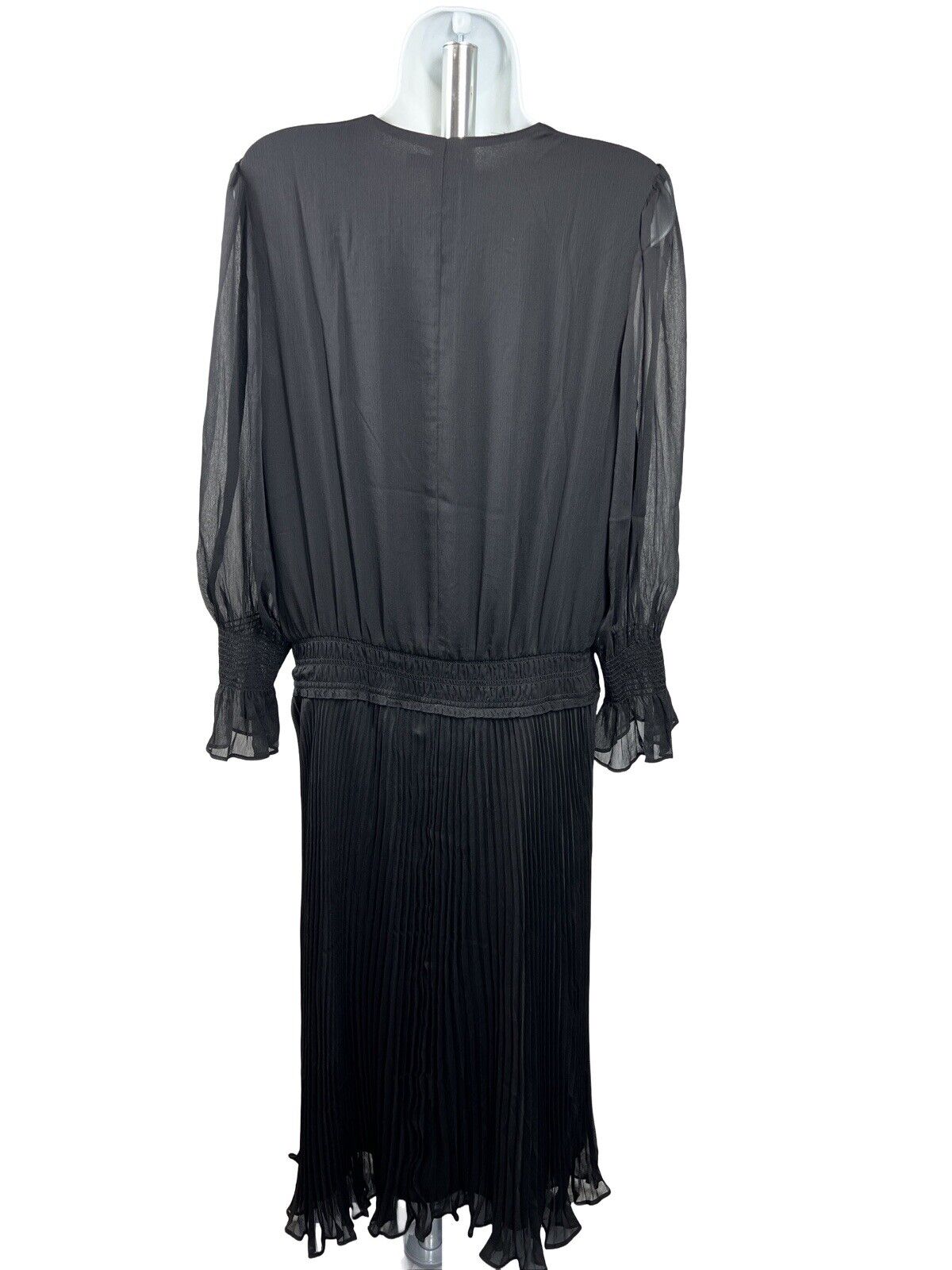 Chico's Women's Black Pleated Sheer Long Sleeve Dress - 1/US 8