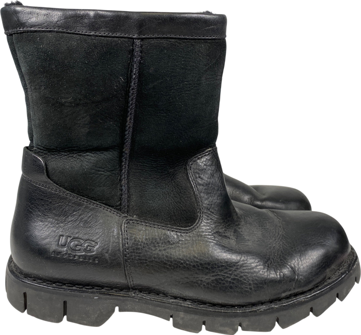 UGG Men’s Black Leather/Suede Shearling Lined Boots - 12