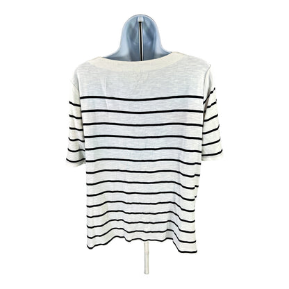 J.Jill Women’s White/Blue Striped Button Accent Short Sleeve T-Shirt - S